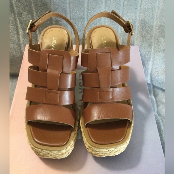 Lisa Vicky Just Strappy Platform Cognac Sandals Size 6 M - Picture 2 of 12